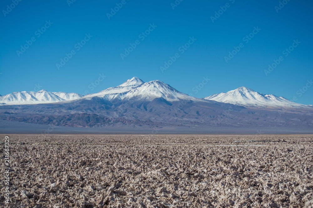 View of Salar de Atacama, snowy mountains. Atacama desert, Chile