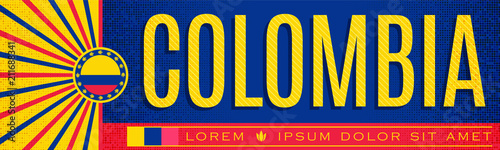 Colombia patriotic banner vintage design, typographic vector illustration, colombian flag colors
