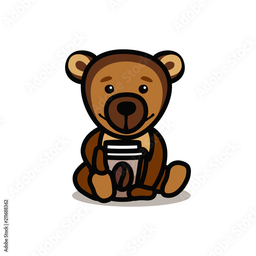 The bear is drinking coffee. Vector color illustration.