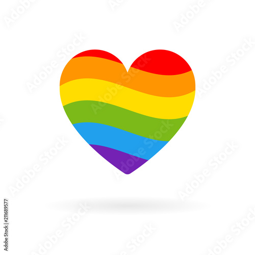 Pride LGBT heart icon, Lesbian gay bisexual transgender concept love symbol. Wave flag Color rainbow vector flat design signs. Colored stripes.