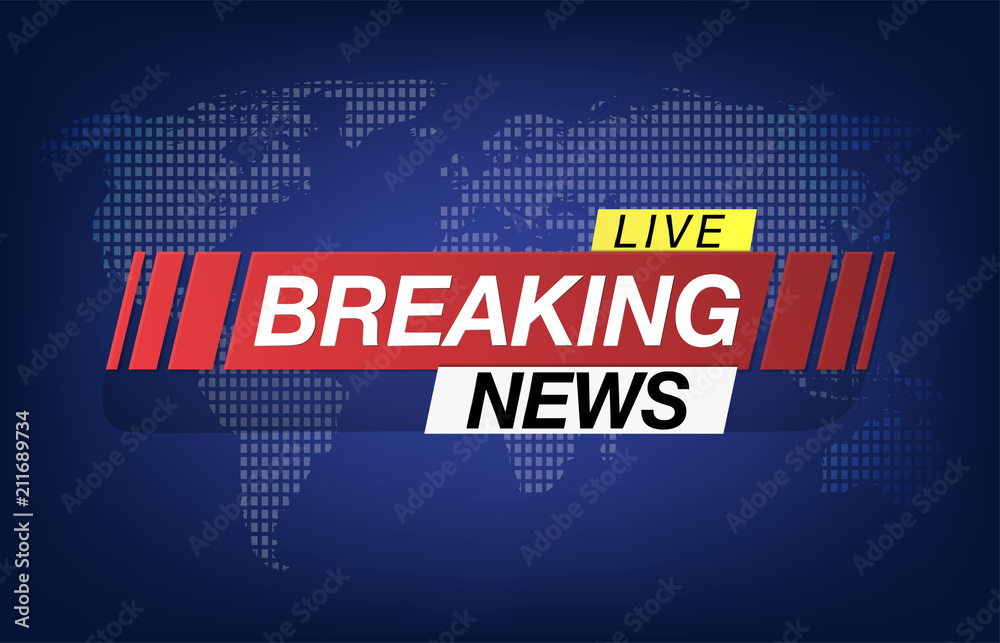 Obraz premium Background screen saver on breaking news. Breaking News Live on World Map Background. Vector Illustration.