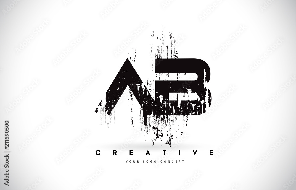 AB A B Grunge Brush Letter Logo Design in Black Colors Vector Illustration.