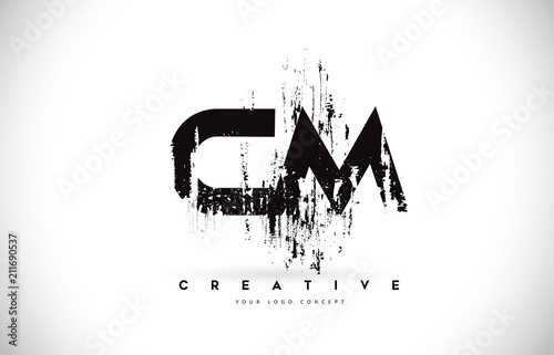 CM C M Grunge Brush Letter Logo Design in Black Colors Vector Illustration.