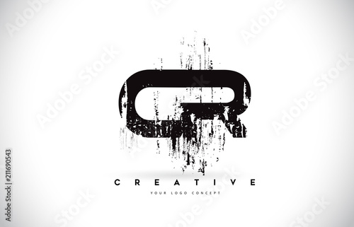 CR C R Grunge Brush Letter Logo Design in Black Colors Vector Illustration.