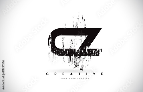 CZ C Z Grunge Brush Letter Logo Design in Black Colors Vector Illustration.