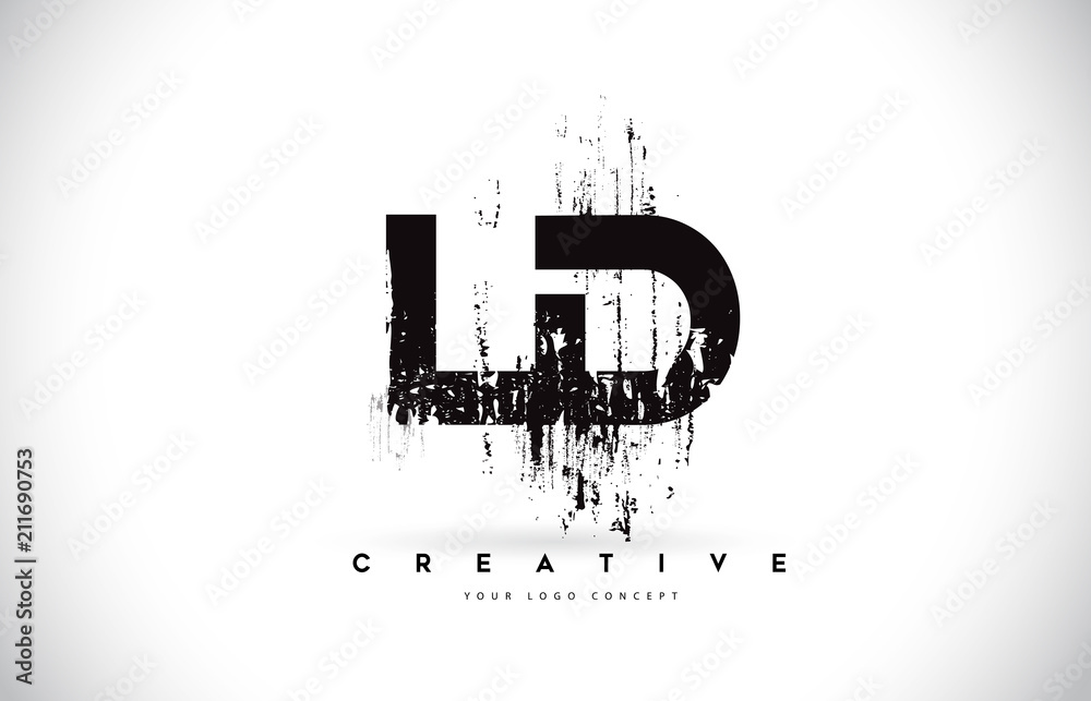 LD L D Grunge Brush Letter Logo Design in Black Colors Vector Illustration. - obrazy, fototapety, plakaty 