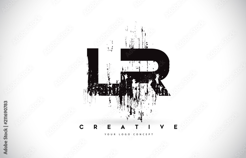 Naklejka premium LR L R Grunge Brush Letter Logo Design in Black Colors Vector Illustration.