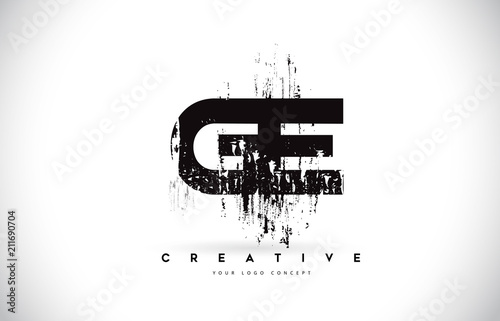 GE G E Grunge Brush Letter Logo Design in Black Colors Vector Illustration.