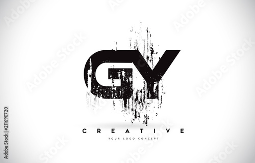 GY G Y Grunge Brush Letter Logo Design in Black Colors Vector Illustration.