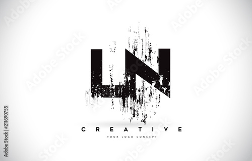 LN L N Grunge Brush Letter Logo Design in Black Colors Vector Illustration.
