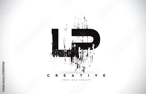 LP L P Grunge Brush Letter Logo Design in Black Colors Vector Illustration.