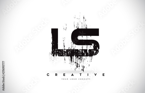 LS L S Grunge Brush Letter Logo Design in Black Colors Vector Illustration.