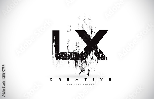 LX L X Grunge Brush Letter Logo Design in Black Colors Vector Illustration.