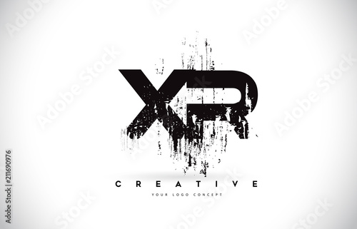 XR X R Grunge Brush Letter Logo Design in Black Colors Vector Illustration.
