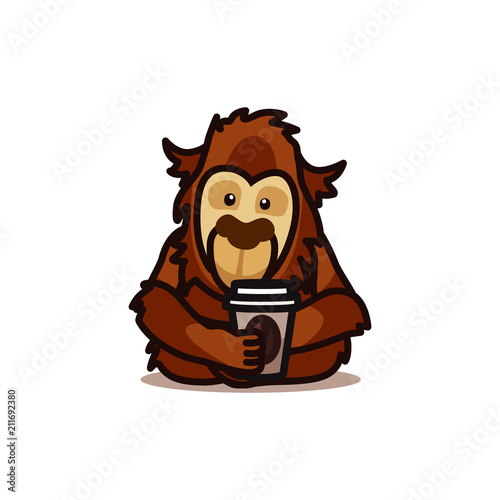 Gorilla monkey drinking coffee