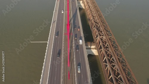 Aerial shot of bridge traffic - Rakoczi bridge,Budapest, Hungary photo