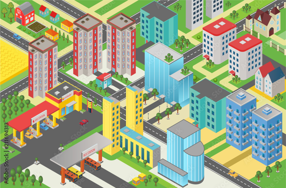 Isometric urban modern city megalopolis view vector illustration. Isometric urban modern city megalopolis view vector illustration.