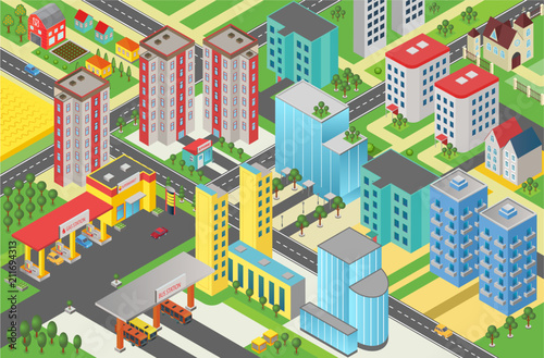Isometric urban modern city megalopolis view vector illustration.