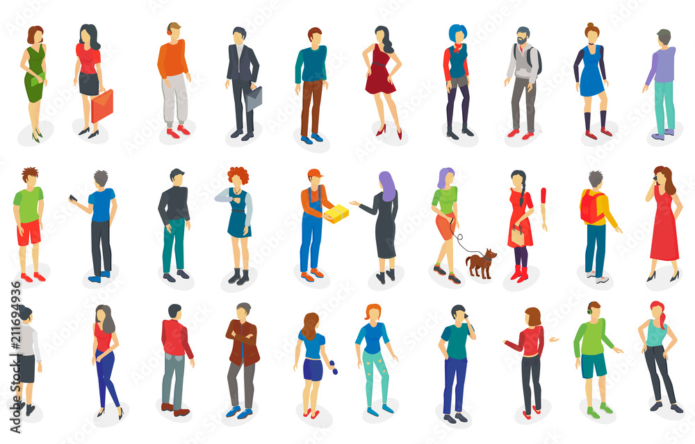 Isometric different people set isolated vector illustration