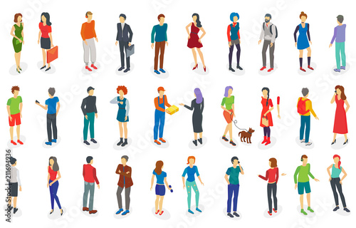 Isometric different people set isolated vector illustration