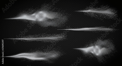 Vector realistic water spray, white detailed smoke mist of atomizer on the dark alpha transperant background.