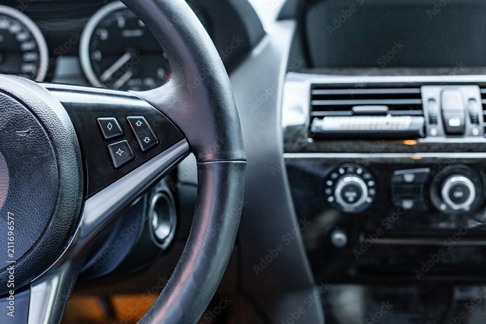 car interior. Modern car speedometer and dashboard. Luxurious car instrument cluster. car interior. Modern car speedometer and dashboard. Luxurious car instrument cluster.