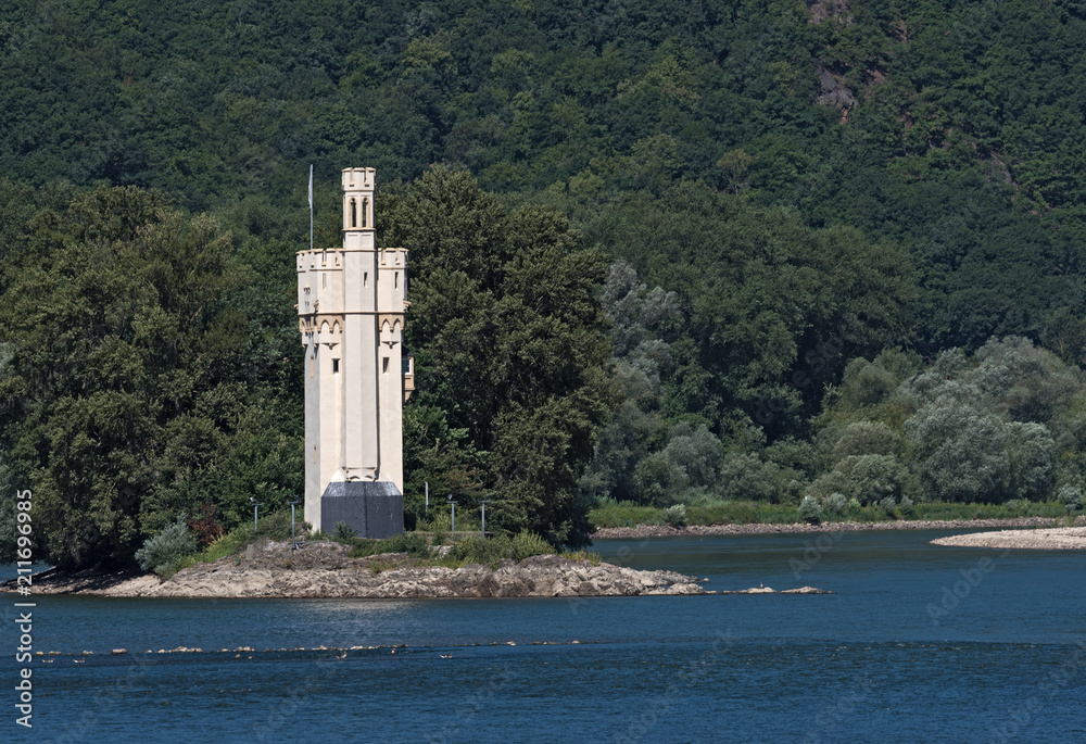 The Binger Mouse Tower, Mauseturm on a small island in the Rhine river, Germany