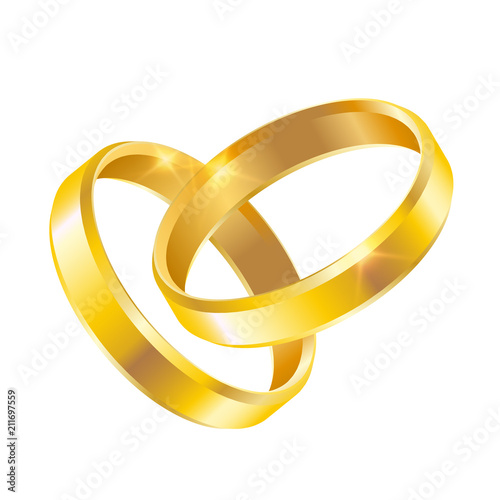 Vector pair of gold shiny wedding rings isolated on white background