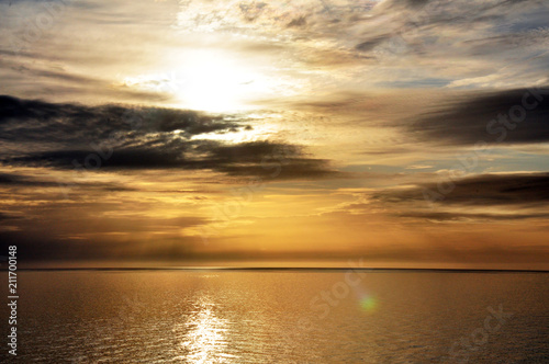 sunset in the North sea off the coast of Iceland from the cruise ship