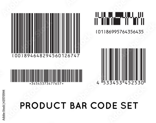 Bar code icon. Set of Modern Flat Barcode.  Can be use as a template for Products. Mockup. Vector. photo