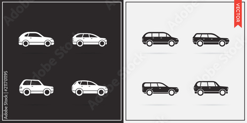 Big Set of Vector Car Icons in Black and White