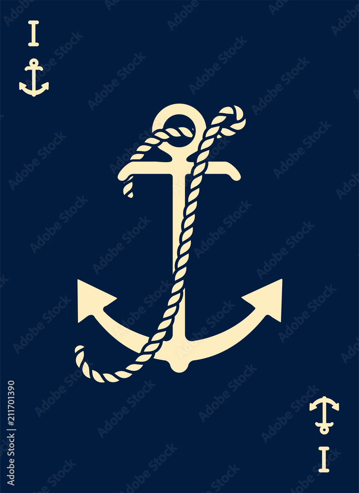 Vintage Label with an Anchor and Letter made of Ship Rope. Apparel t-shirt or Poster Design. Logotype Monogram with Playing Cards Style. Vector illustration.