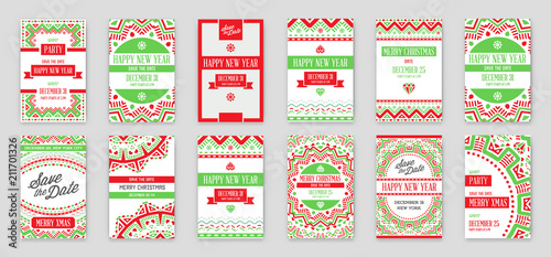 Set of Vector Happy New Year or Merry Christmas theme Save the Date Invitation to the Party