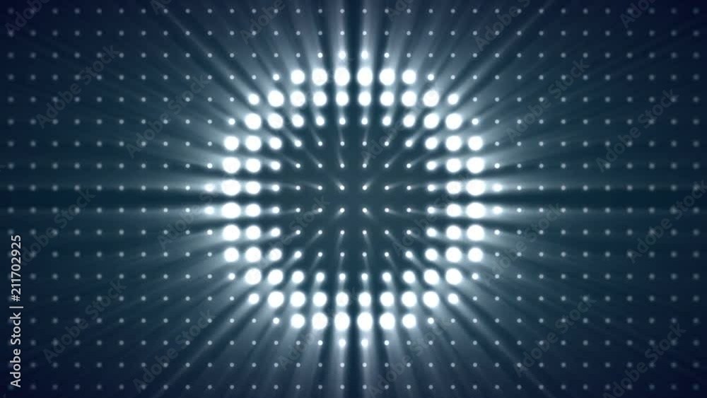 Light seamless background. Circle Bulb Lights Room Animation Background. Bright floodlights turning on and off