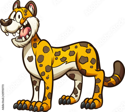 Happy cartoon cheetah, jaguar or leopard. Vector clip art illustration with simple gradients. All in a single layer. 