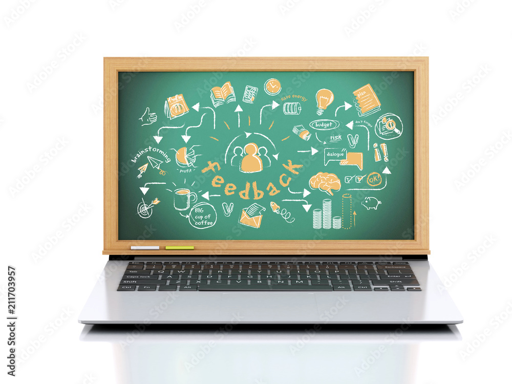3d illustration. Laptop with chalkboard on white background 3d illustration. Laptop with chalkboard on white background