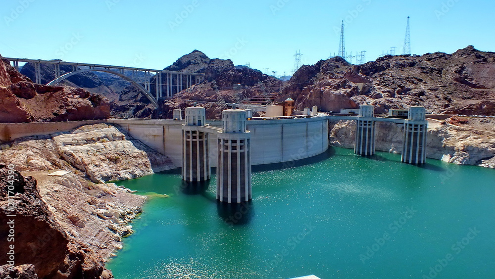 Hoover Dam and penstock towers 