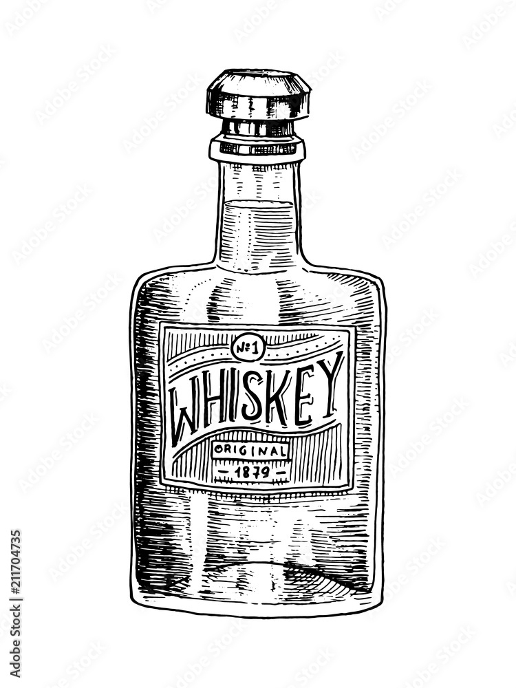 Vintage Whiskey Bottle With Label American Badge Alcoholic Label With 