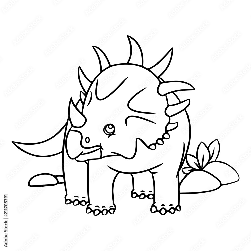 Triceratops cartoon illustration isolated on white background for children color book