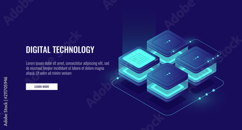 Personal data protection, server room, datacenter concept, bigdata processing isometric vector, futusristic digital technology