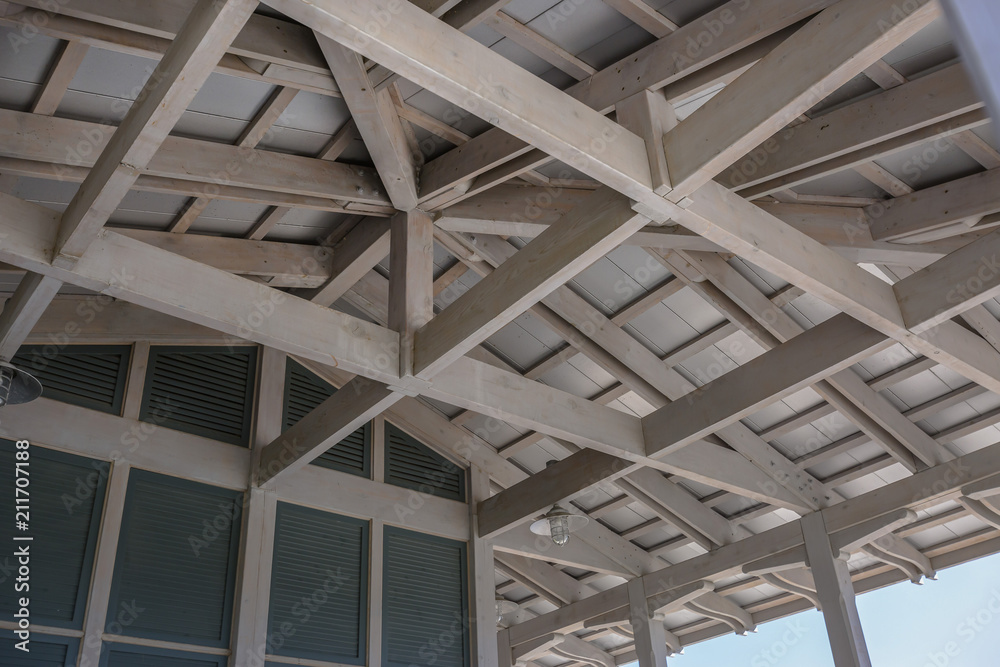 Architectural wooden ceiling inside clubhouse