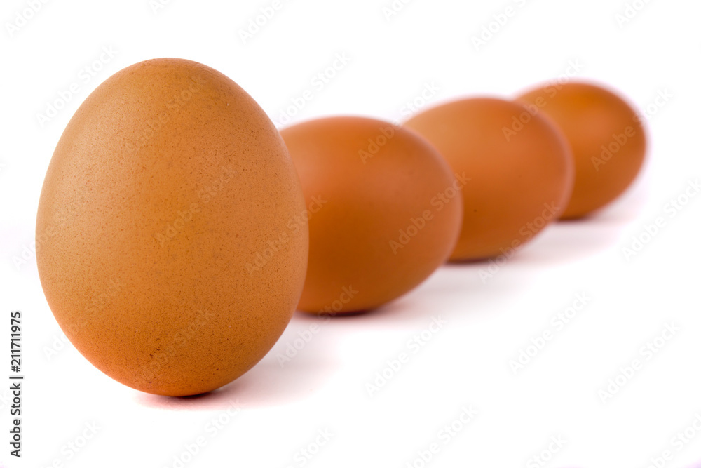 Five eggs are isolated on a white background Five eggs are isolated on a white background