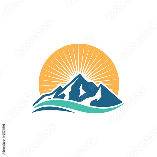 Peak Mountain Sunrise Nature Logo Symbol
