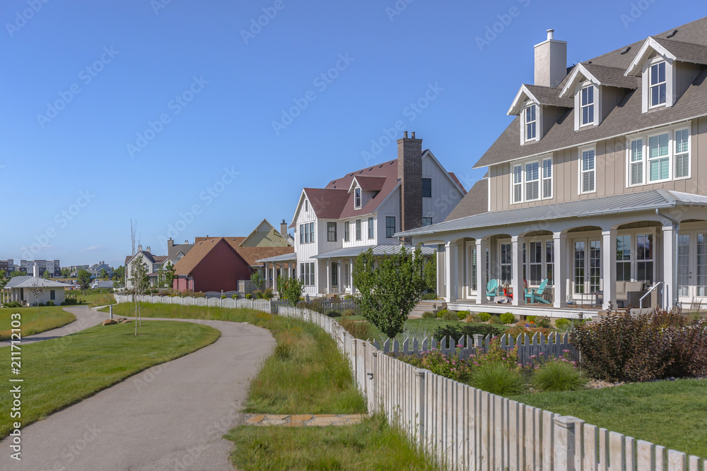 Homes on the lake in Daybreak with pathway