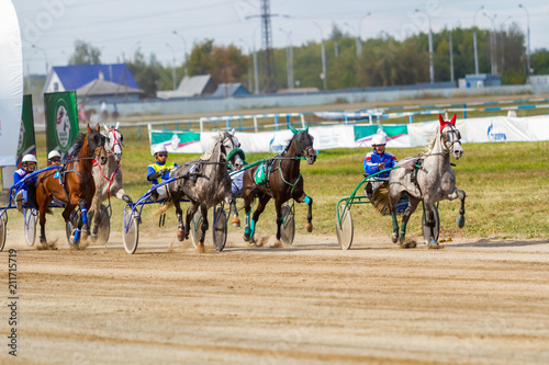 Russia, Novosibirsk, September 5, 2015: Horse racing at the racetrack © dadoodas