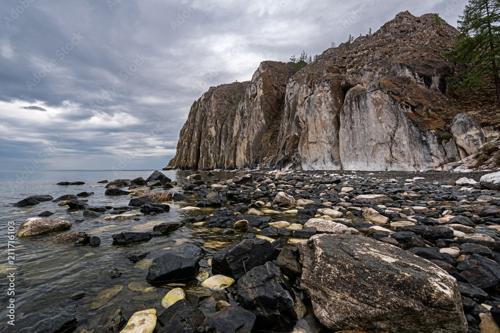 The marble cliff of Sagan-Zaba on Lake Baikal