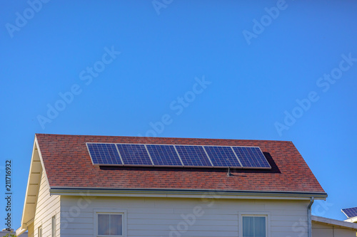 Solar panels on model home with copy space
