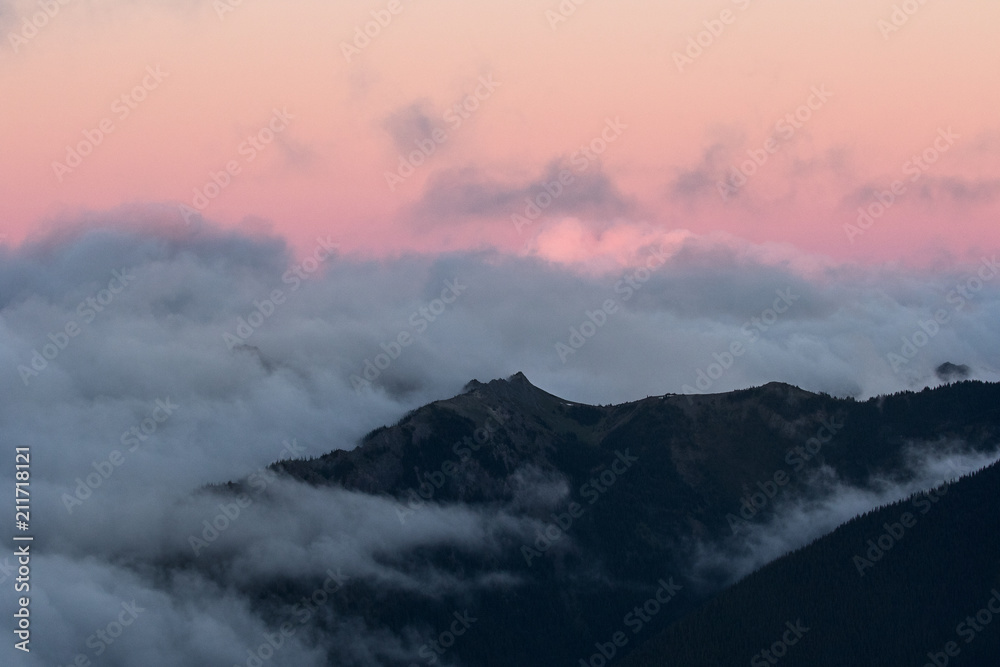 Pink sunrise in the mountains
