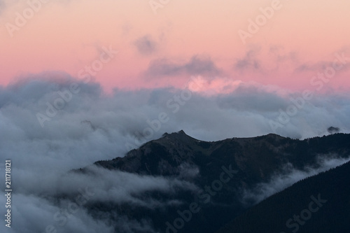 Pink sunrise in the mountains