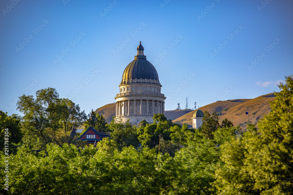 Utah State Capital Building with foliage